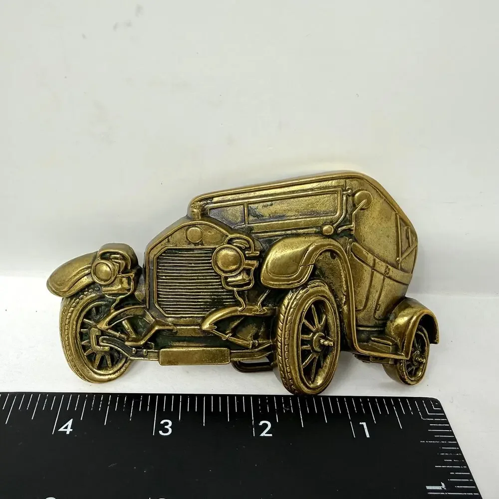 Vintage 1978 Baron Buckle Solid Brass Antique Car Belt Buckle Heavy